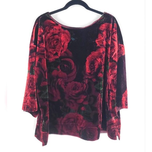 Soft Surroundings Velvet Roses Print Top Blouse Size XL - Picture 1 of 5